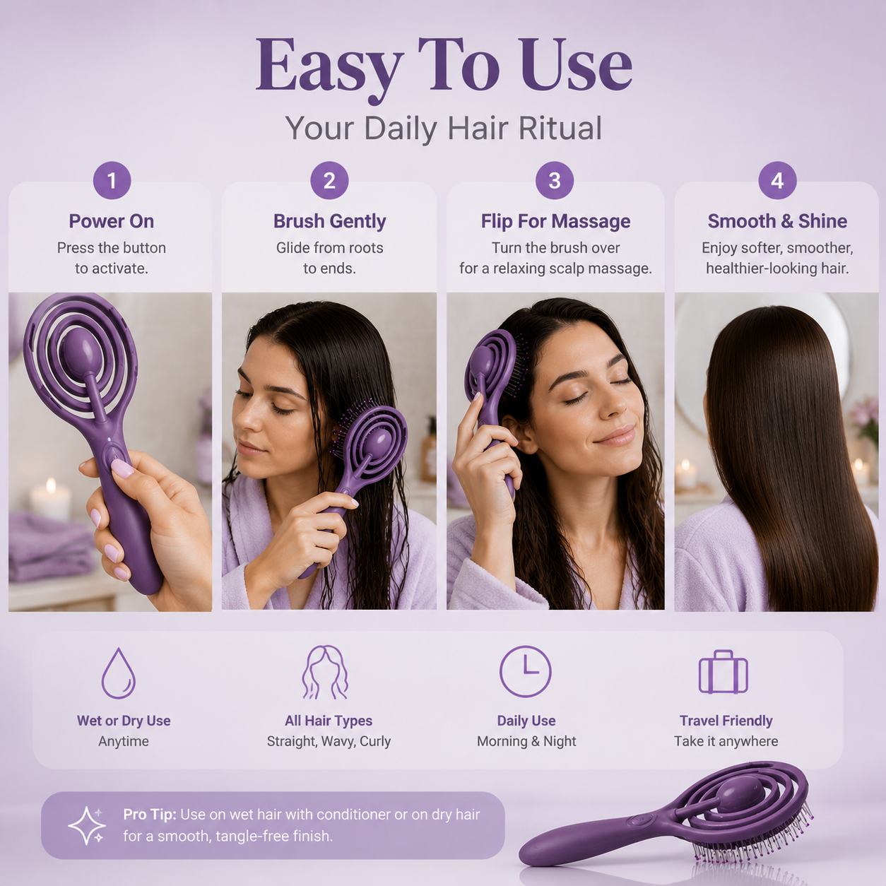 ✨ Powered Detangling Hair Brush & Scalp Massager