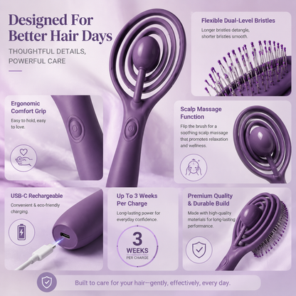 ✨ Powered Detangling Hair Brush & Scalp Massager