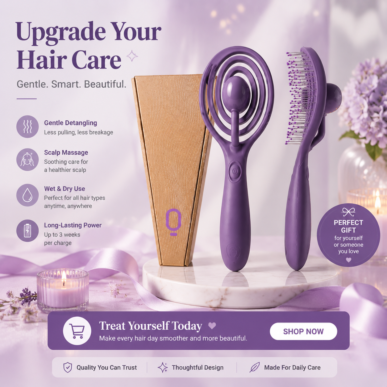 ✨ Powered Detangling Hair Brush & Scalp Massager