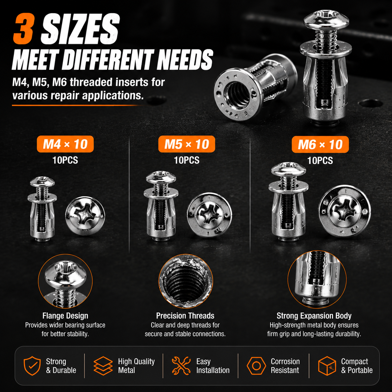 🔩 30PCS M4 M5 M6 Threaded Insert Nut Set for Repairs
