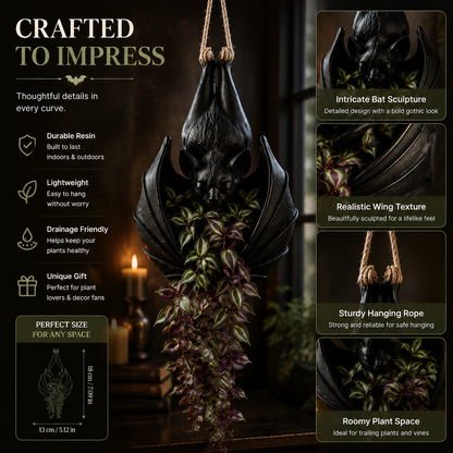 🦇 Hanging Bat Planter — Gothic Botanical Wall Decor