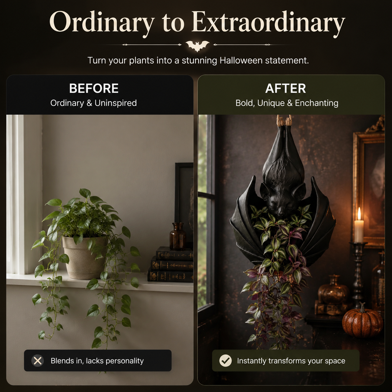 🦇 Hanging Bat Planter — Gothic Botanical Wall Decor