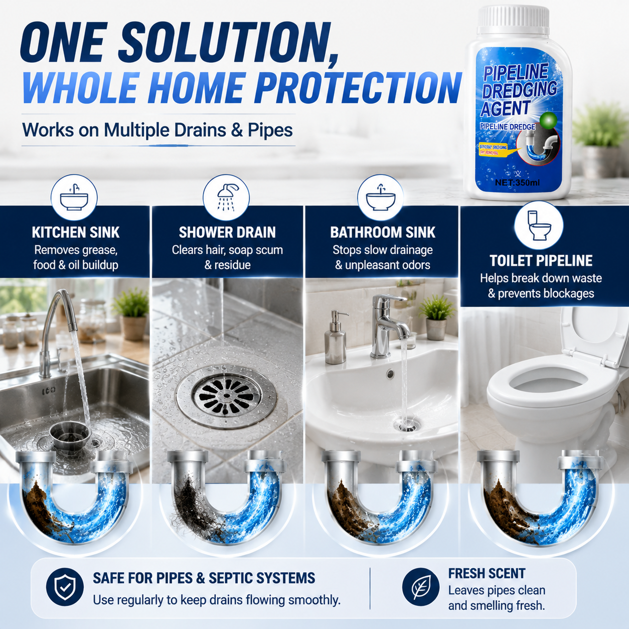 💧 Powerful Drain Clog Remover | Kitchen & Bathroom Pipe Cleaner