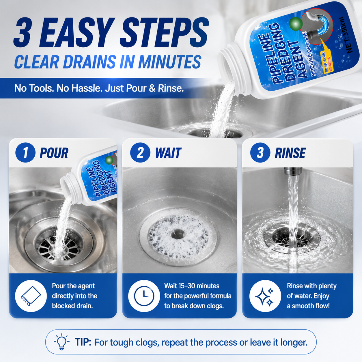 💧 Powerful Drain Clog Remover | Kitchen & Bathroom Pipe Cleaner