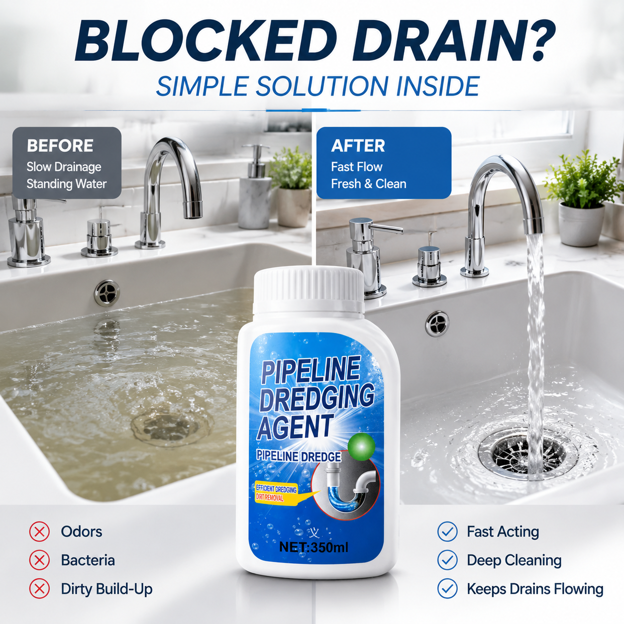 💧 Powerful Drain Clog Remover | Kitchen & Bathroom Pipe Cleaner