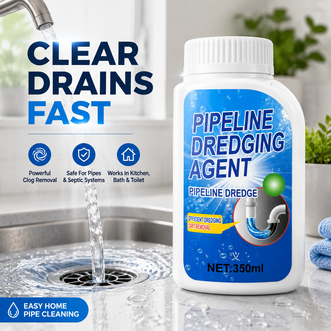 💧 Powerful Drain Clog Remover | Kitchen & Bathroom Pipe Cleaner