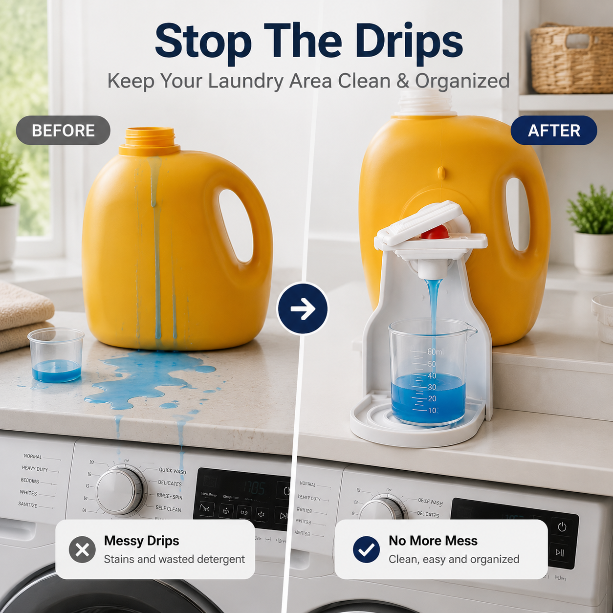 🧺 No-Lift Laundry Detergent Holder – Easy Measuring Cup Stand for Cleaner & Mess-Free Dispensing