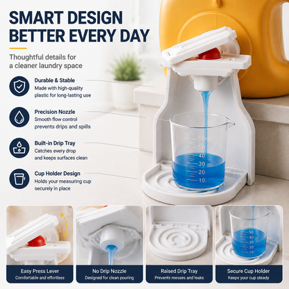 🧺 No-Lift Laundry Detergent Holder – Easy Measuring Cup Stand for Cleaner & Mess-Free Dispensing