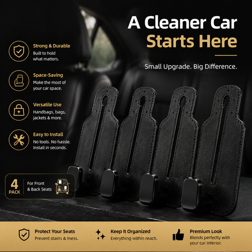 🚗 4-Pack Car Headrest Storage Hooks – Keep Bags Off the Floor
