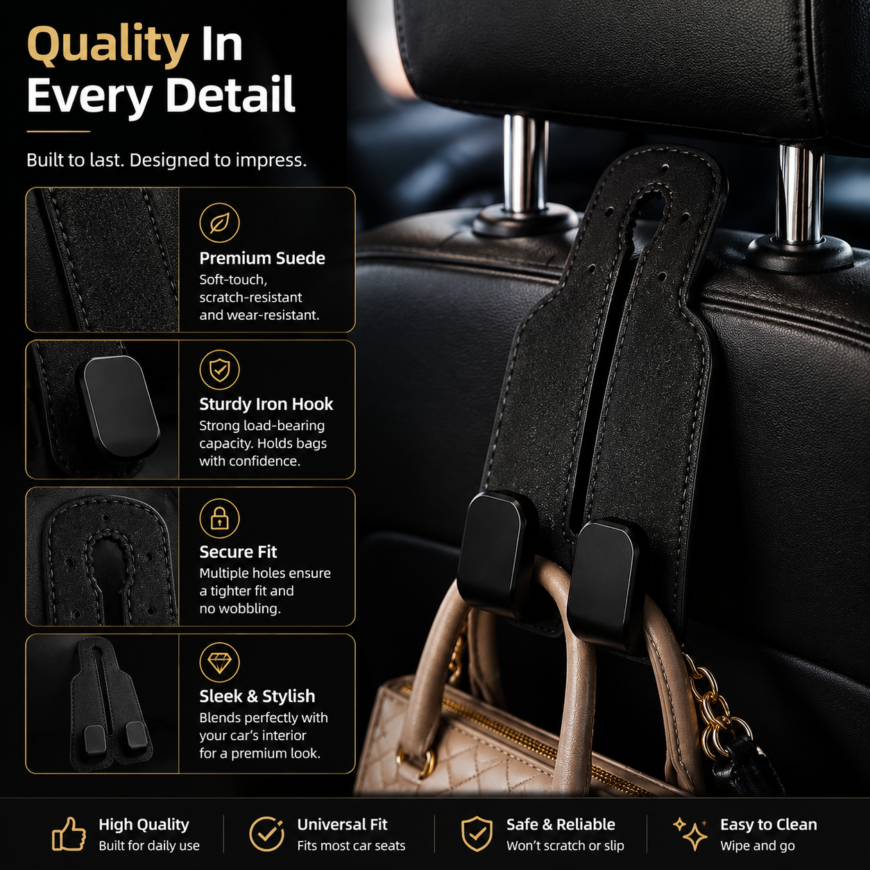 🚗 4-Pack Car Headrest Storage Hooks – Keep Bags Off the Floor