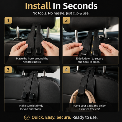 🚗 4-Pack Car Headrest Storage Hooks – Keep Bags Off the Floor