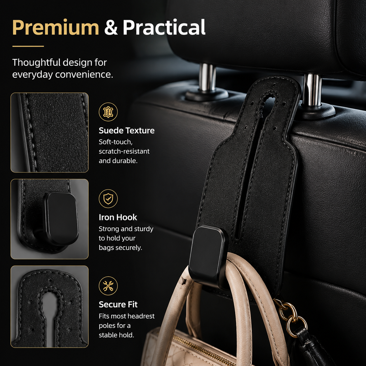 🚗 4-Pack Car Headrest Storage Hooks – Keep Bags Off the Floor