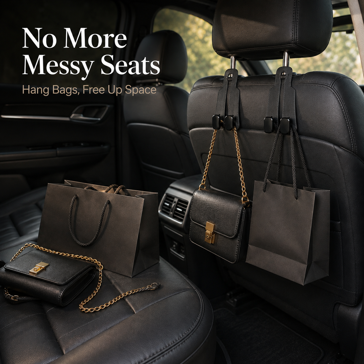 🚗 4-Pack Car Headrest Storage Hooks – Keep Bags Off the Floor