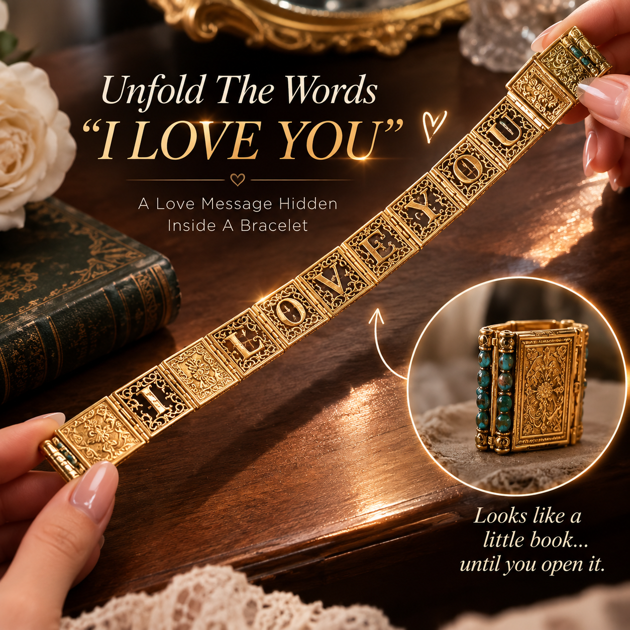 ✨ Vintage Love Story Book Bracelet | Meaningful Hidden Message Jewelry Gift