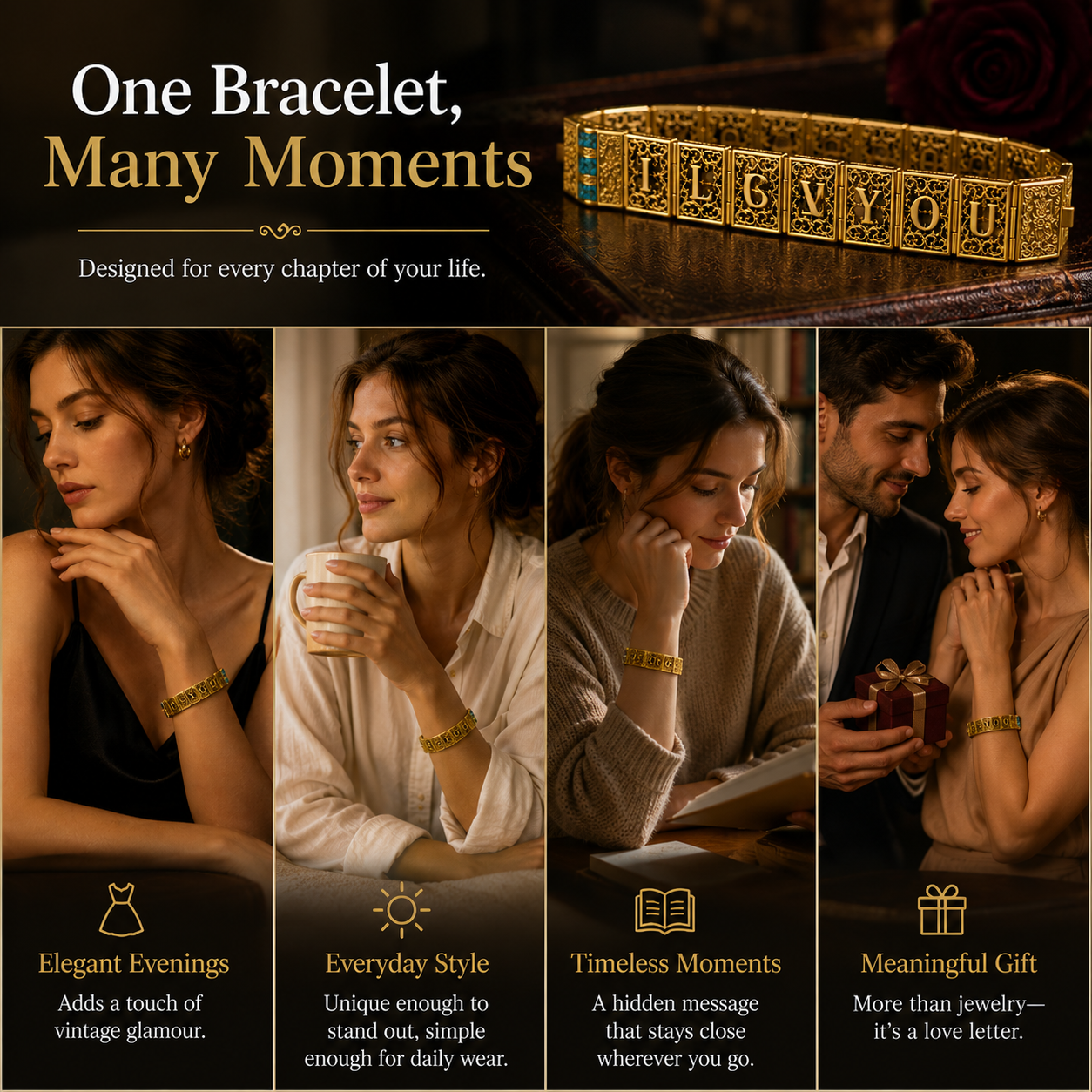 ✨ Vintage Love Story Book Bracelet | Meaningful Hidden Message Jewelry Gift