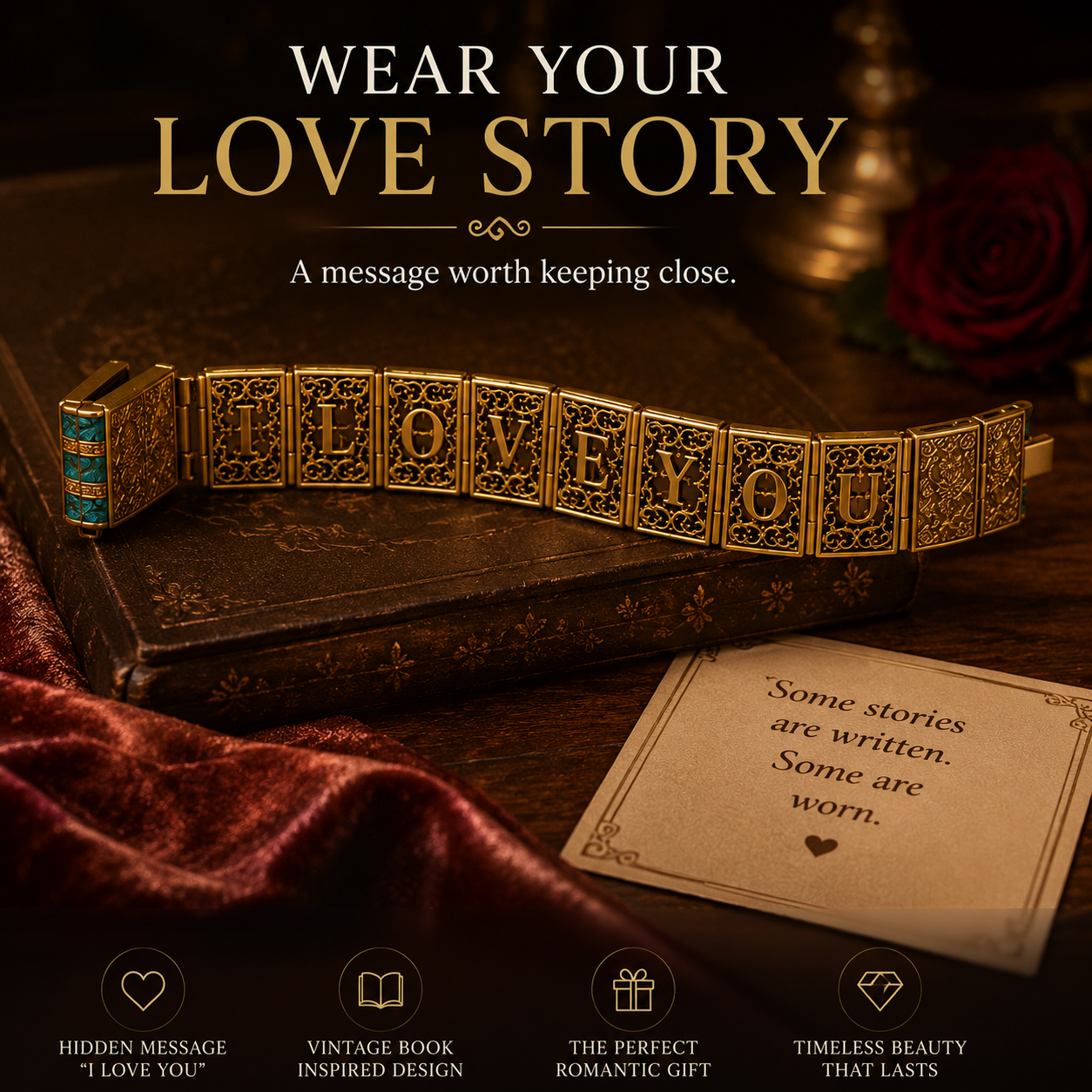 ✨ Vintage Love Story Book Bracelet | Meaningful Hidden Message Jewelry Gift