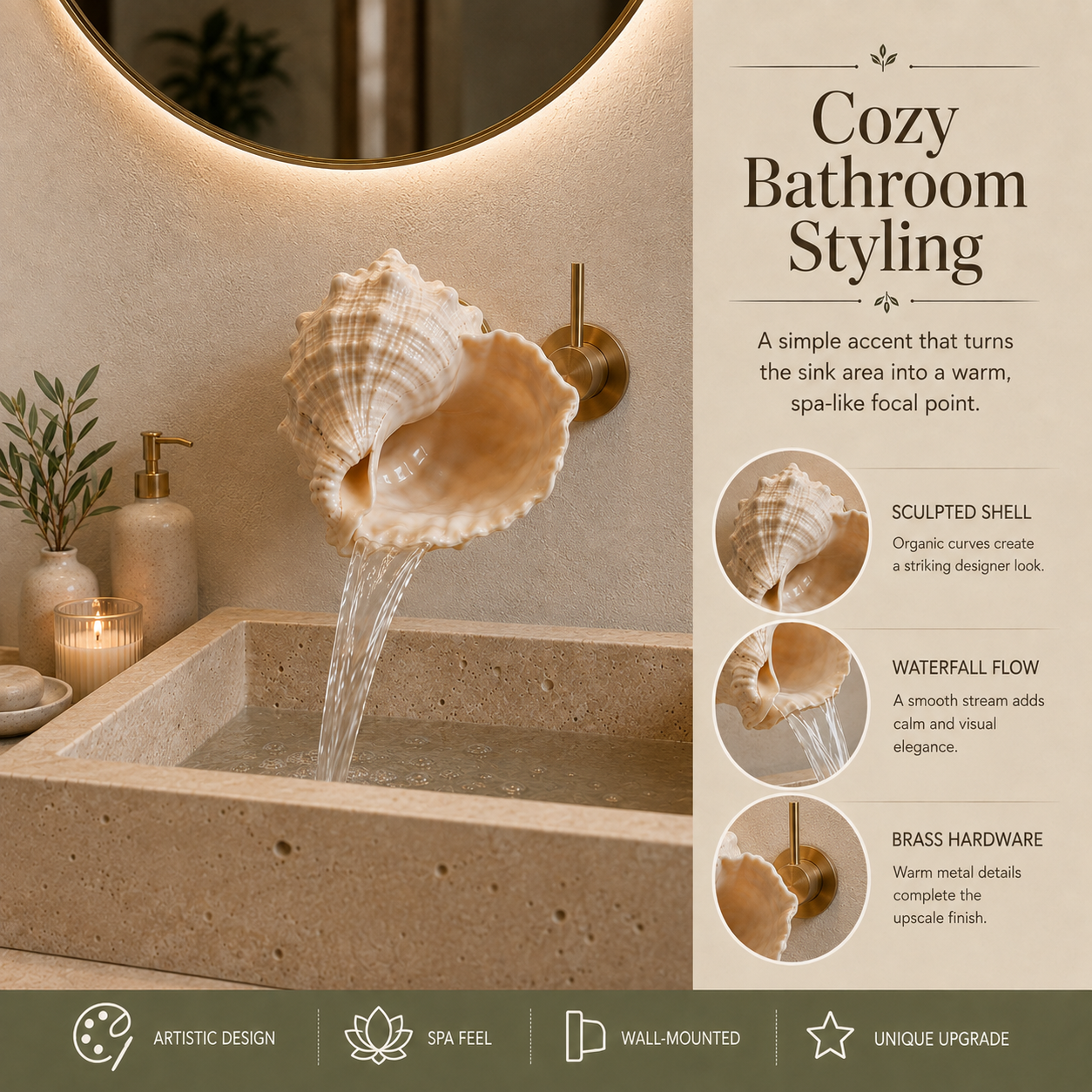🐚Coastal Seashell Wall-Mount Faucet