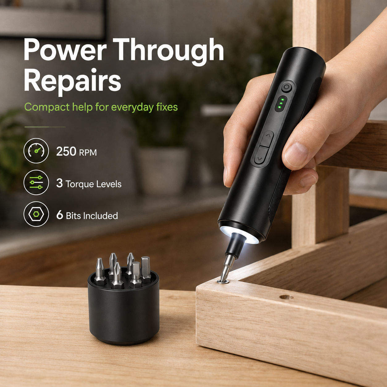 🔧 6-in-1 Rechargeable Electric Screwdriver — Compact Power for Everyday Fixes