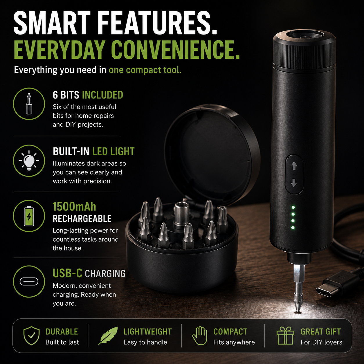 🔧 6-in-1 Rechargeable Electric Screwdriver — Compact Power for Everyday Fixes