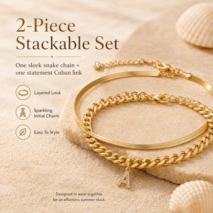 Personalized Initial Anklet – 14K Gold-Plated Waterproof Stackable Letter Charm