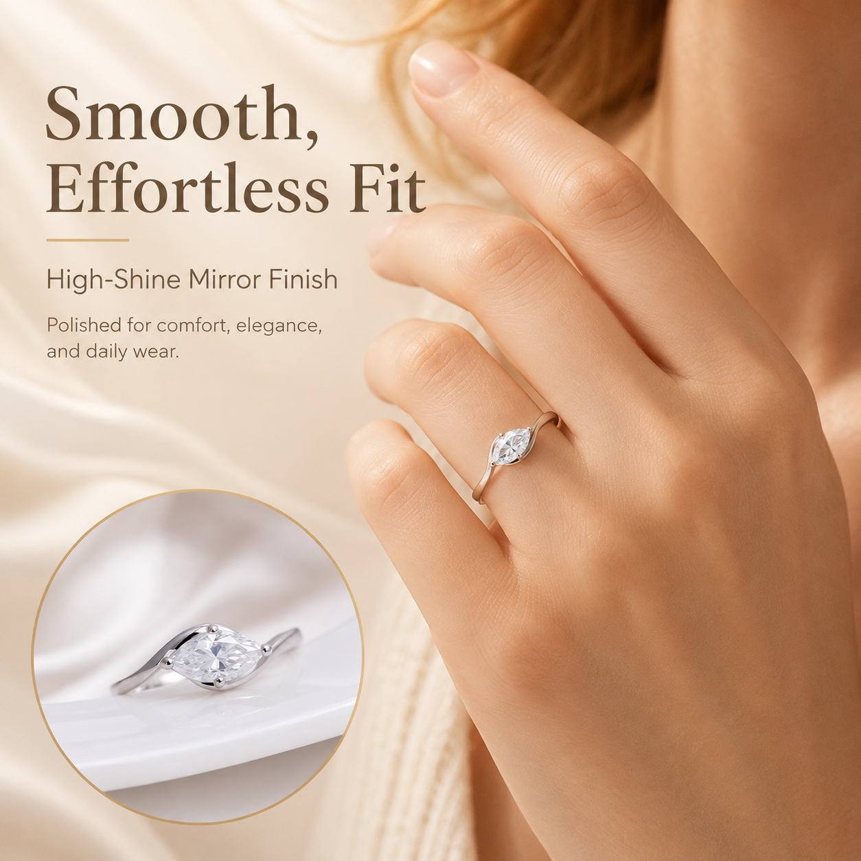 💍 1ct Marquise Moissanite Ring – Silver-Plated Solitaire Gift