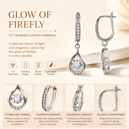 ✨ Firefly Glow Teardrop Dangle Earrings – 1ct Sparkle for Day & Night