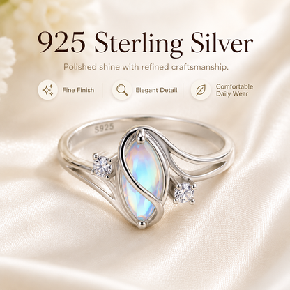 💎 Rainbow Moonstone Ring – 5A CZ Accent, Elegant Gift for Her 🌈✨
