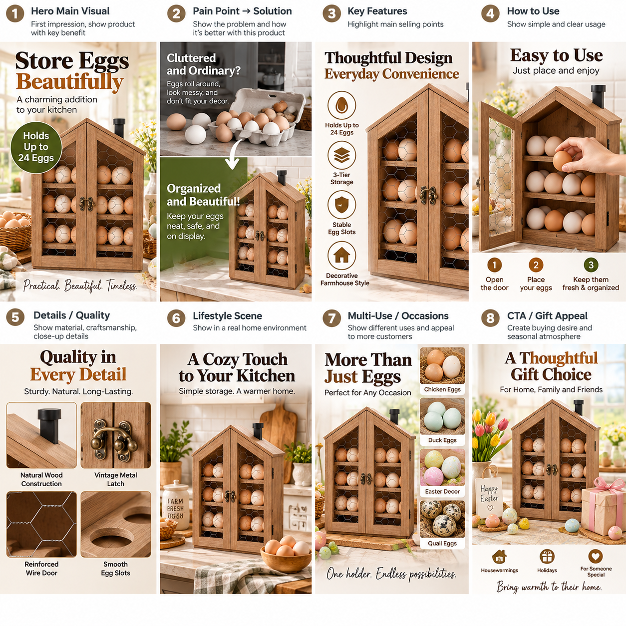 ✨ Farmhouse Egg Holder Organizer | Decorative Wooden Egg Storage Rack For Kitchen