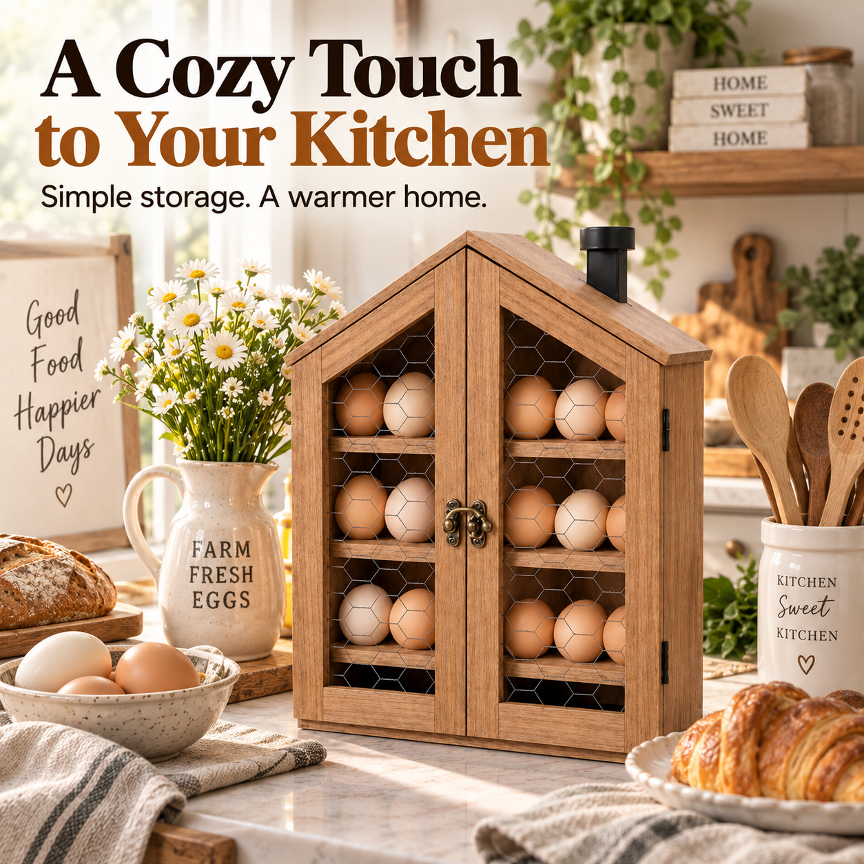✨ Farmhouse Egg Holder Organizer | Decorative Wooden Egg Storage Rack For Kitchen