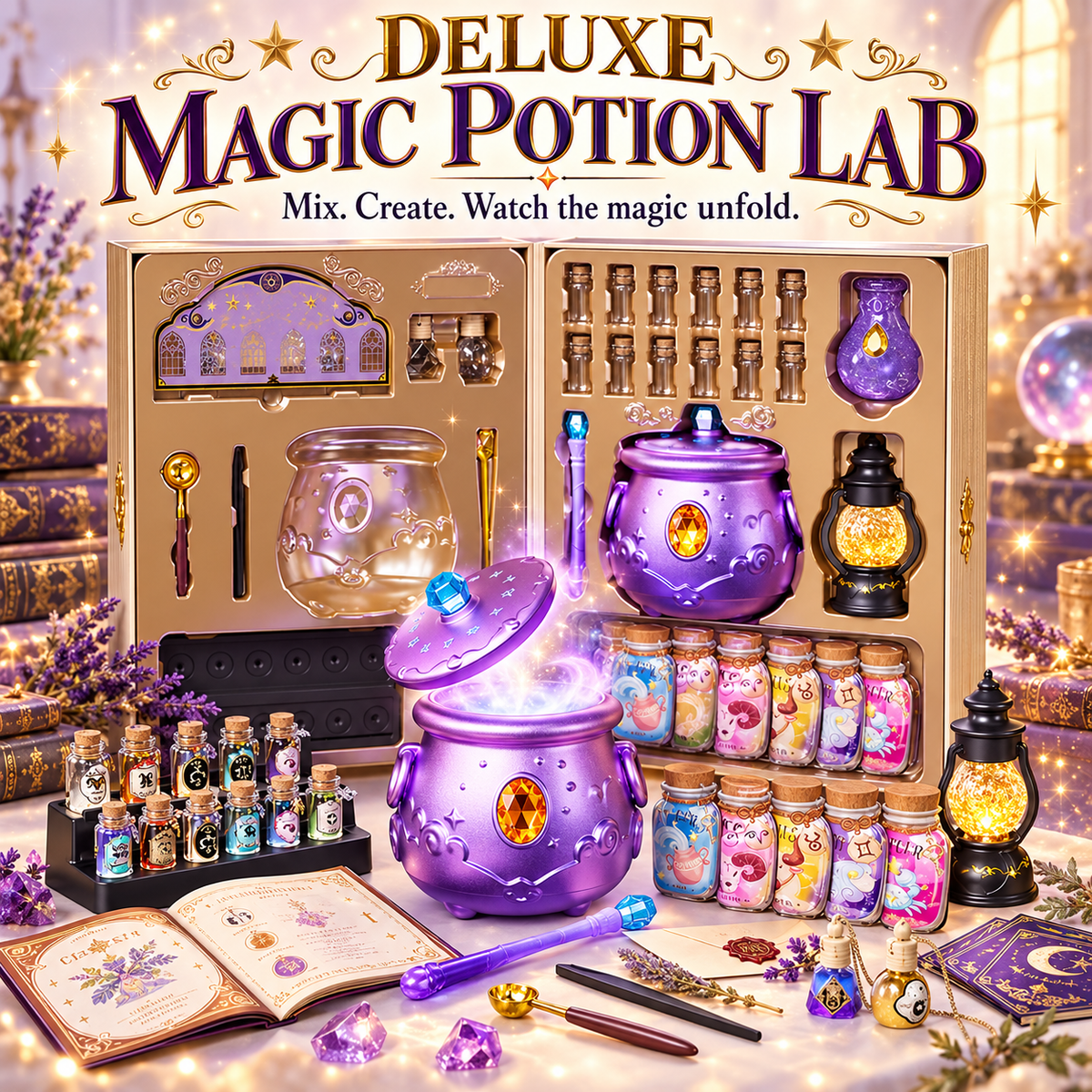 🔮Deluxe Magic Potion Lab Kit — Light-Up Cauldron with Sound & Mist Effects