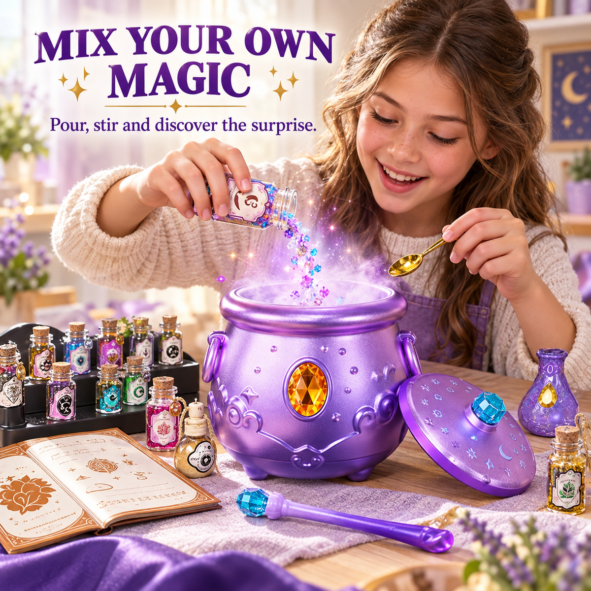 🔮Deluxe Magic Potion Lab Kit — Light-Up Cauldron with Sound & Mist Effects