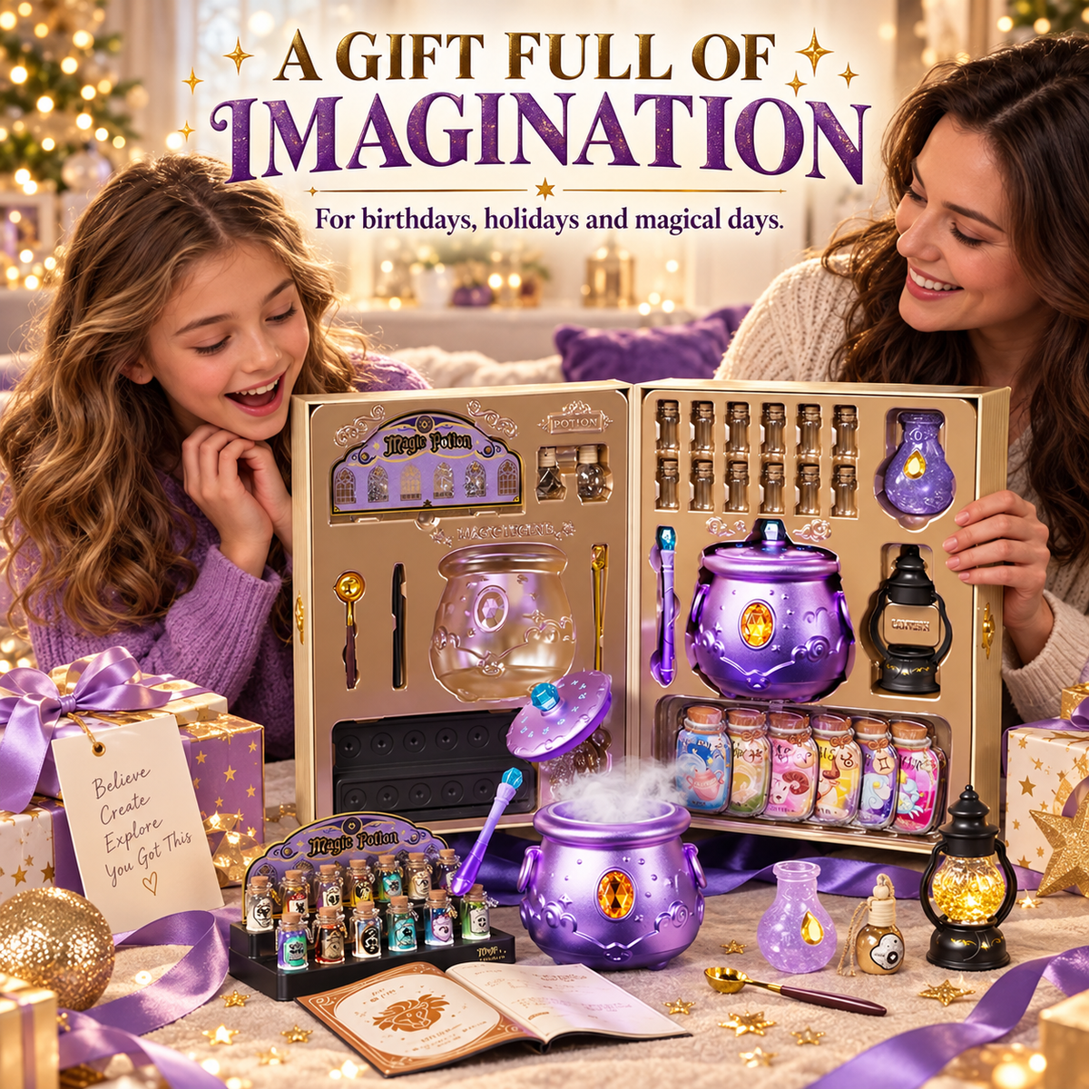 🔮Deluxe Magic Potion Lab Kit — Light-Up Cauldron with Sound & Mist Effects