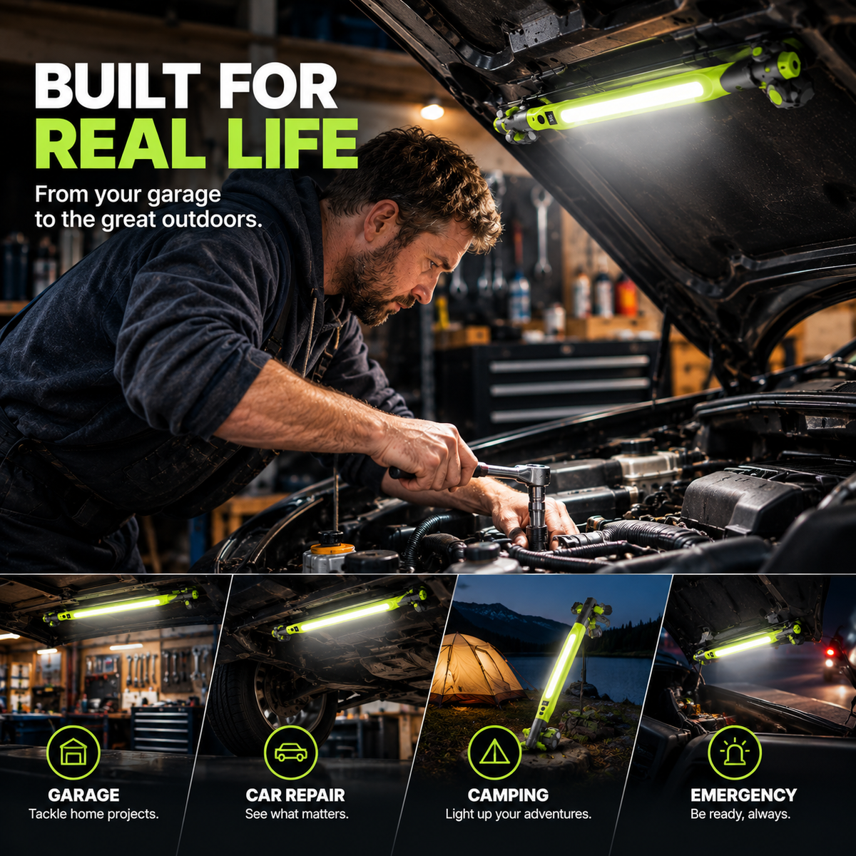🔦 Rechargeable COB LED Work Light | Magnetic 360° Garage Repair Lamp