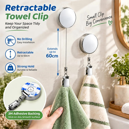 ✨ Retractable Towel Clip – Self-Adhesive & No Drill