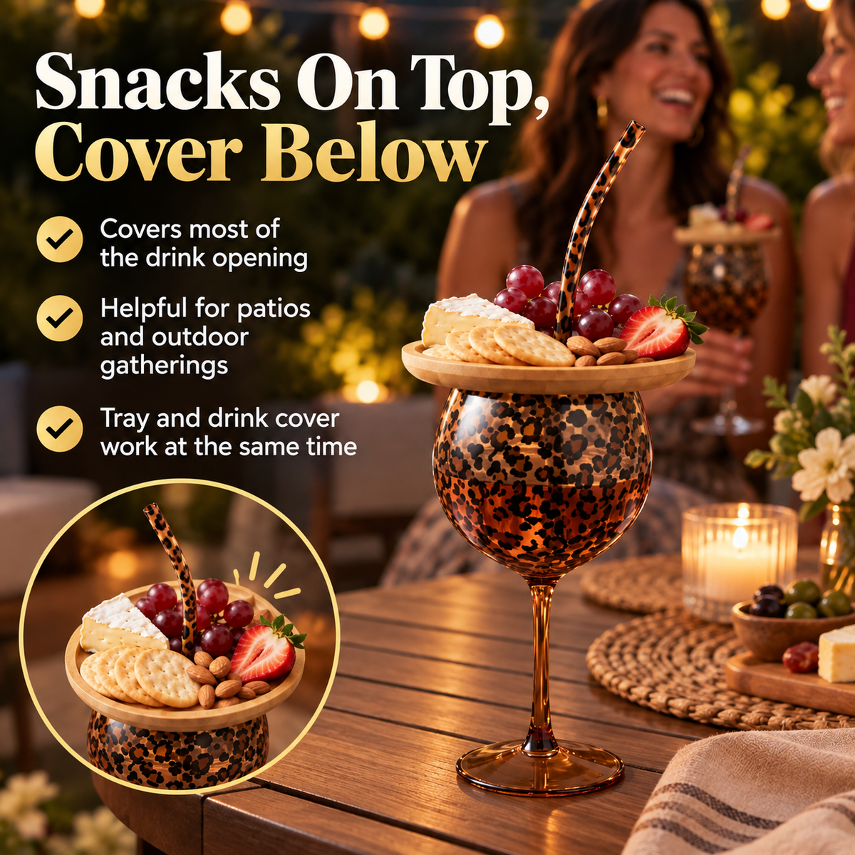 🍷 2-in-1 Wine Glass & Charcuterie Board Set! 🐆 Leopard Print Glass with Bamboo Snack Lid & Straw 🧀