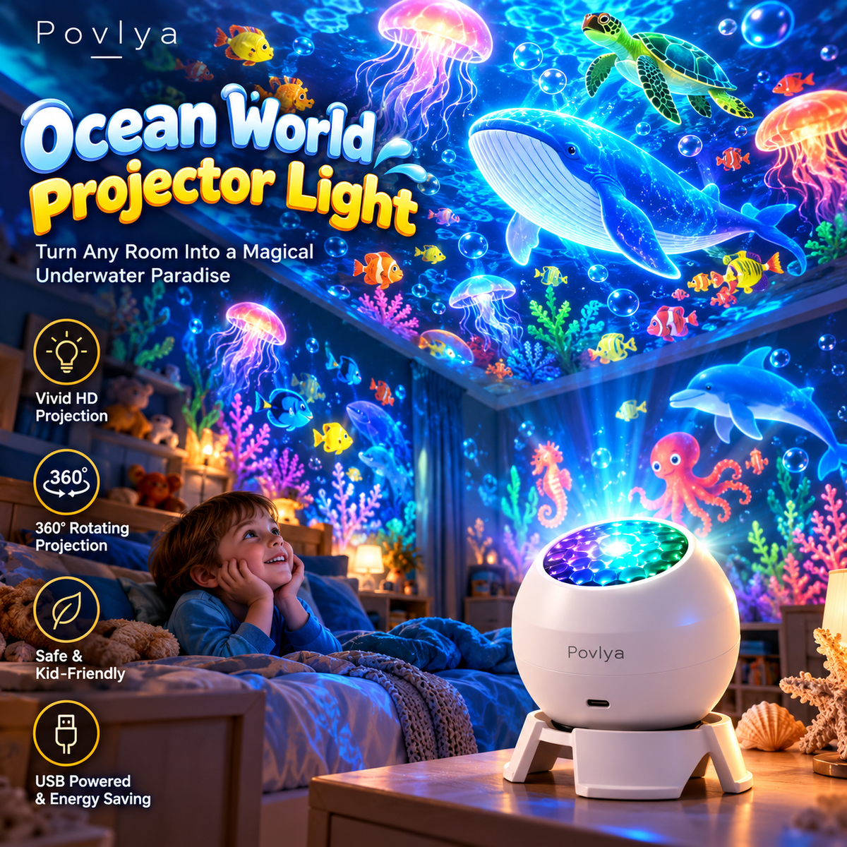 🦖🌊 Ocean & Dinosaur World Projector – 360° Magical Adventure for Kids
