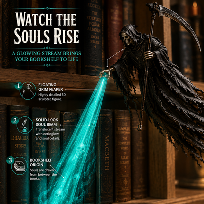 💀 Halloween Soul Harvester™ – Glowing Grim Reaper Bookshelf Decor