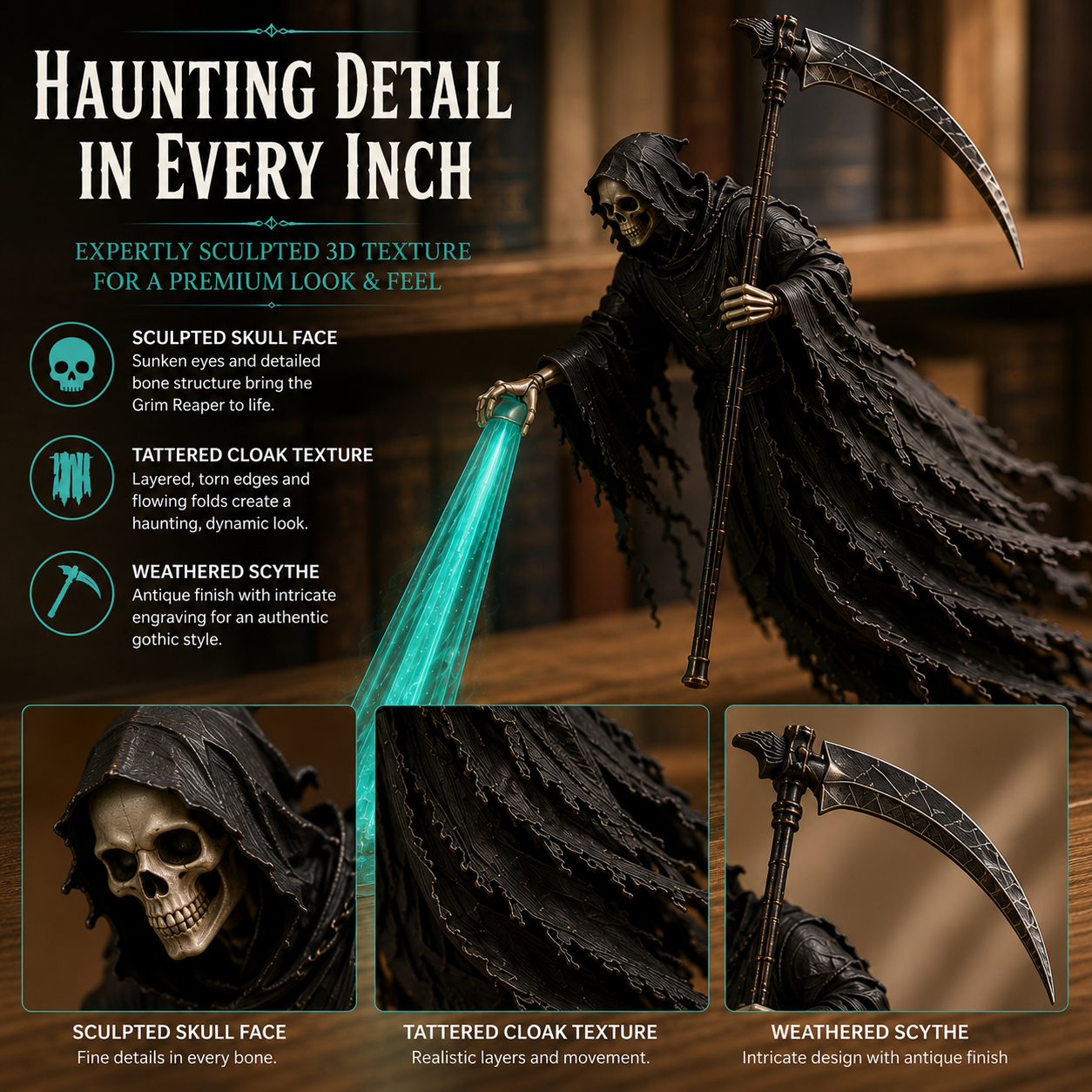 💀 Halloween Soul Harvester™ – Glowing Grim Reaper Bookshelf Decor