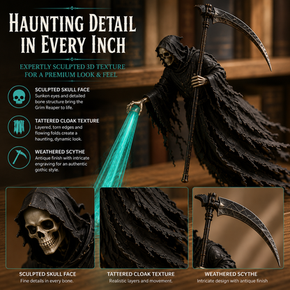 💀 Halloween Soul Harvester™ – Glowing Grim Reaper Bookshelf Decor