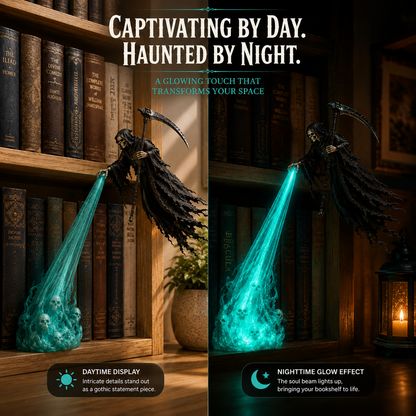 💀 Halloween Soul Harvester™ – Glowing Grim Reaper Bookshelf Decor