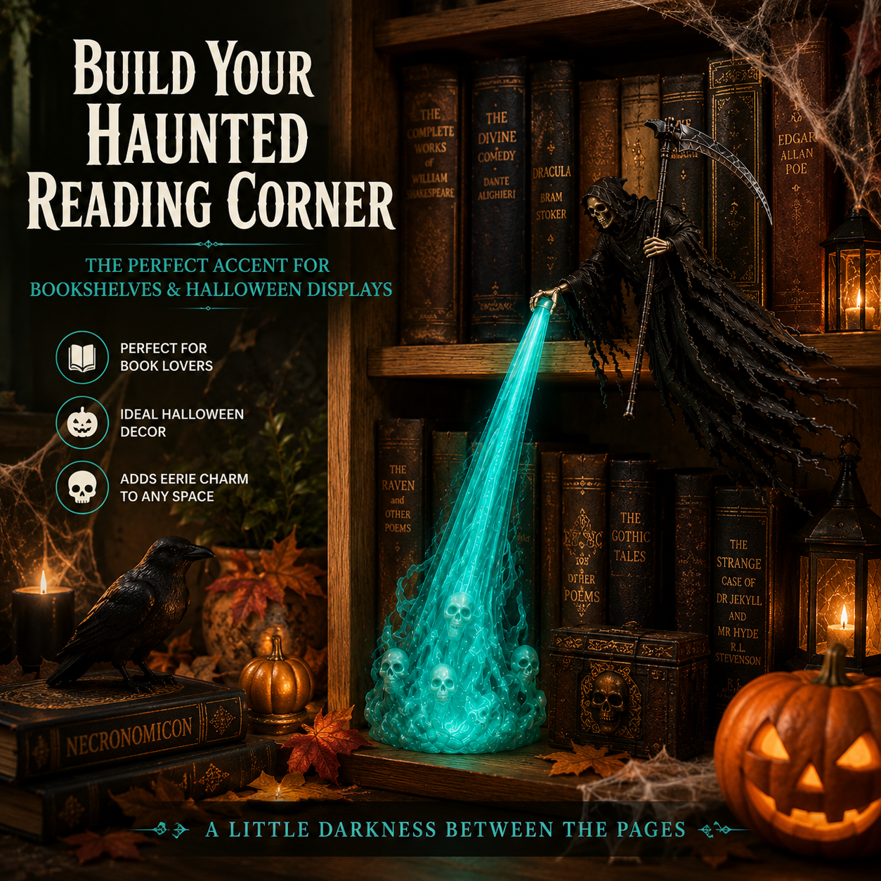 💀 Halloween Soul Harvester™ – Glowing Grim Reaper Bookshelf Decor