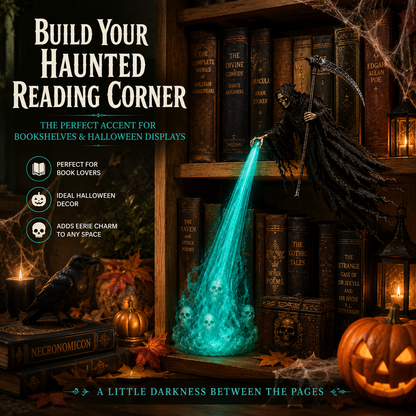 💀 Halloween Soul Harvester™ – Glowing Grim Reaper Bookshelf Decor