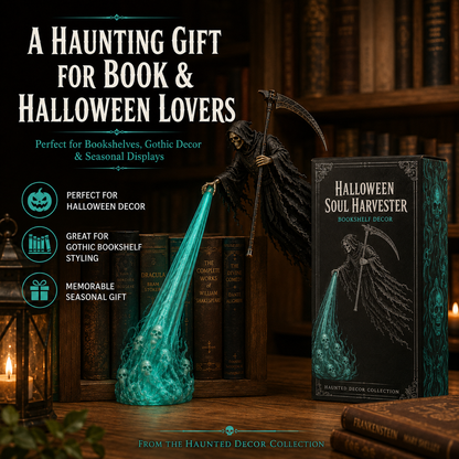 💀 Halloween Soul Harvester™ – Glowing Grim Reaper Bookshelf Decor