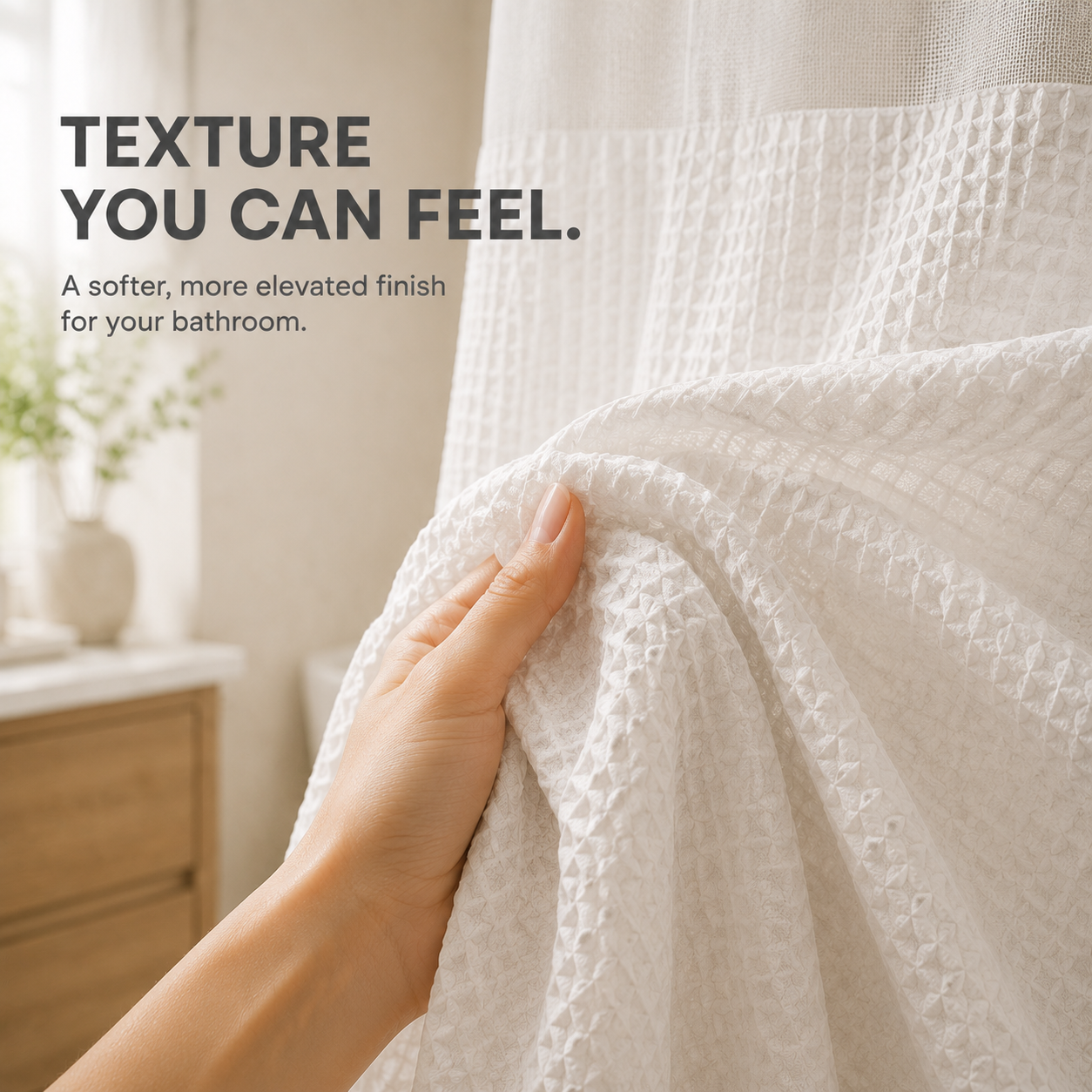 🚿 Hookless Waffle Shower Curtain with Sheer Mesh Window – 6 Colors & 3 Sizes