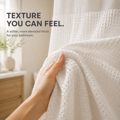 🚿 Hookless Waffle Shower Curtain with Sheer Mesh Window – 6 Colors & 3 Sizes
