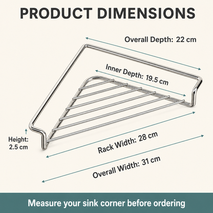 🔥 Limited-Time Deal🧽 Stainless Steel Corner Sink Shelf – Triangular Drainage Rack for Sponge, Cloth & Brush Storage