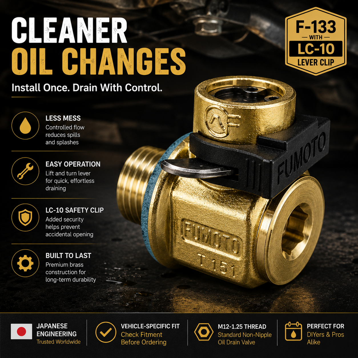 Fumoto F-133 Oil Drain Valve M12-1.25 | LC-10 Clip