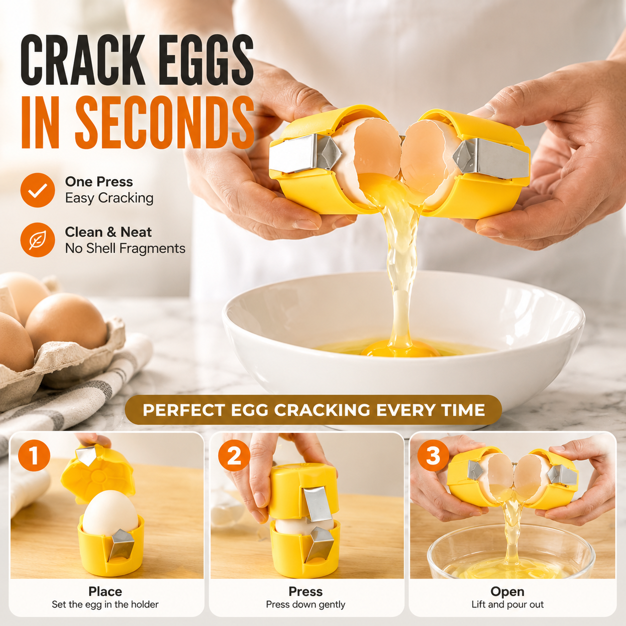 Easy-Press Egg Shell Opener | Clean Egg Cracking Tool