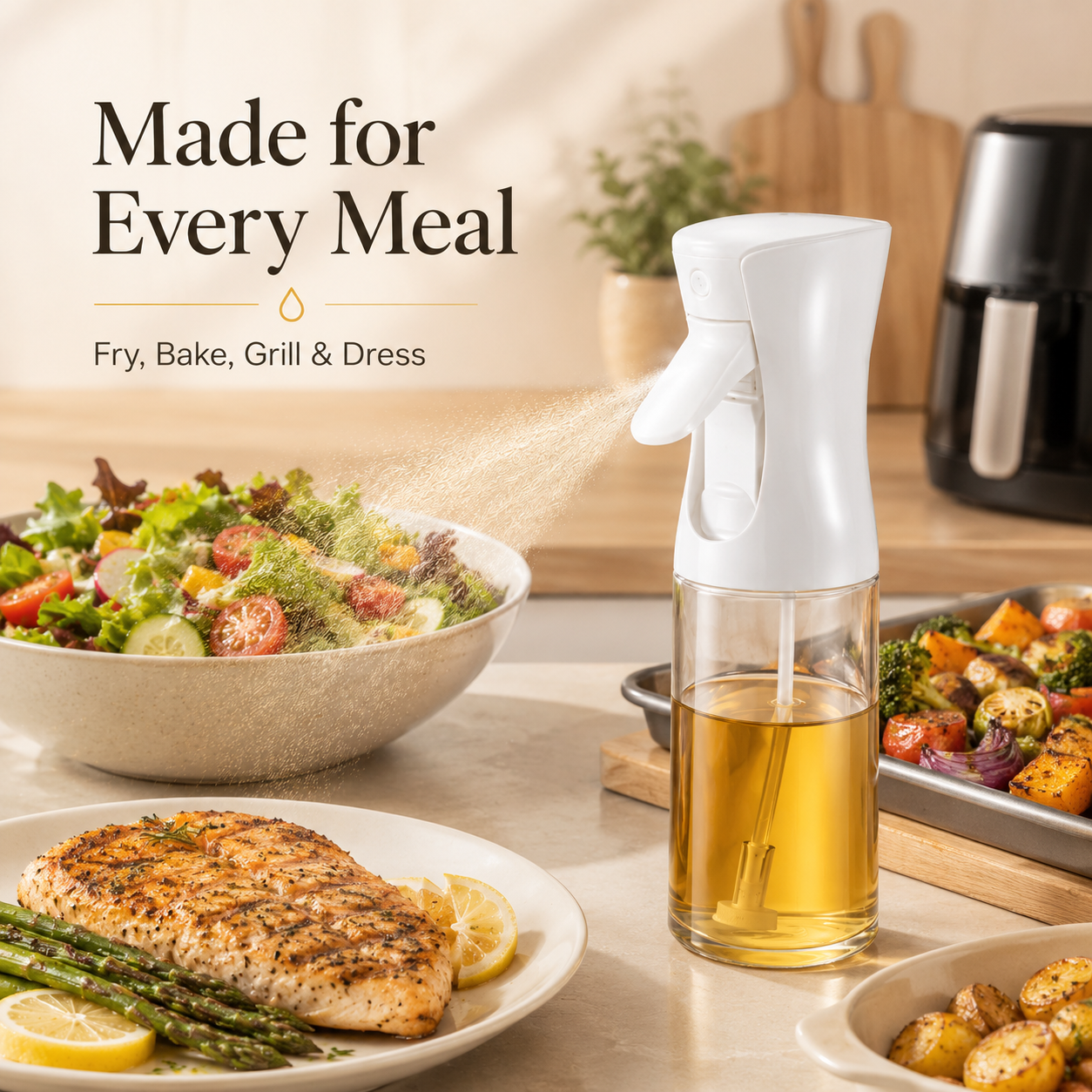 🍳 Electric Oil Sprayer Bottle – One Touch Cooking Oil Mister For Air Fryer & Healthy Cooking