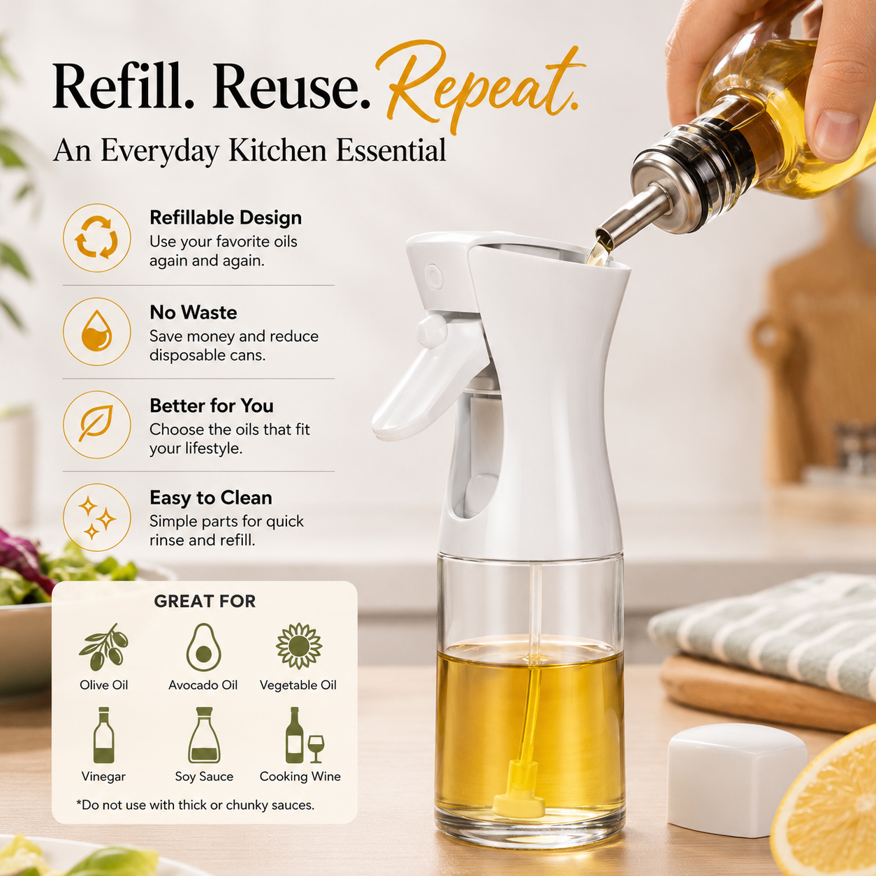 🍳 Electric Oil Sprayer Bottle – One Touch Cooking Oil Mister For Air Fryer & Healthy Cooking